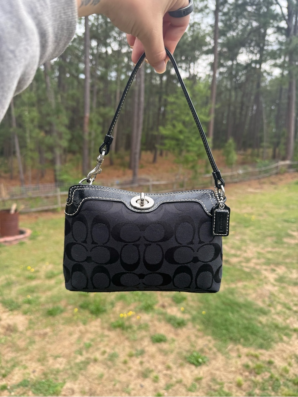 Coach Black Turnlock Signature Jacquard Wristlet